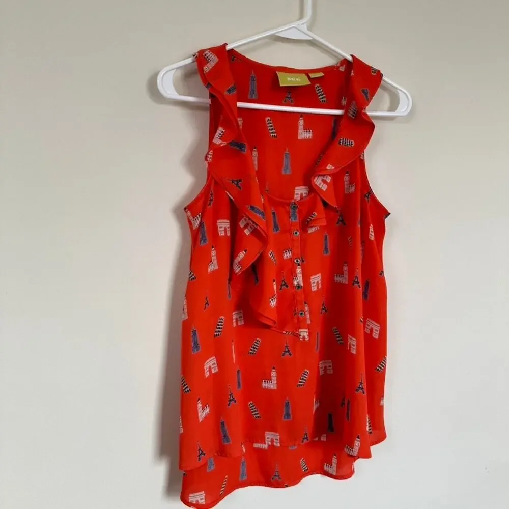 Maeve Anthropologie Blouse Womens 2 Preppy Office Flirty Summer Career Orange - Picture 4 of 10